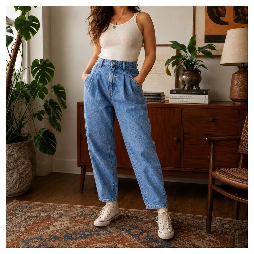 Vintage Brittania Jeans Size 16 Pleated High Rise Tapered 100% Cotton 33 Waist